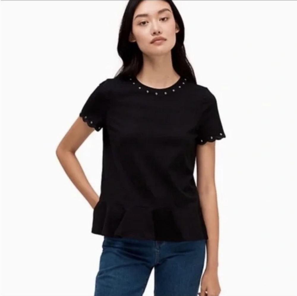 Kate Spade Black Broome Street Stud Embellished Tee. Sz. XS.